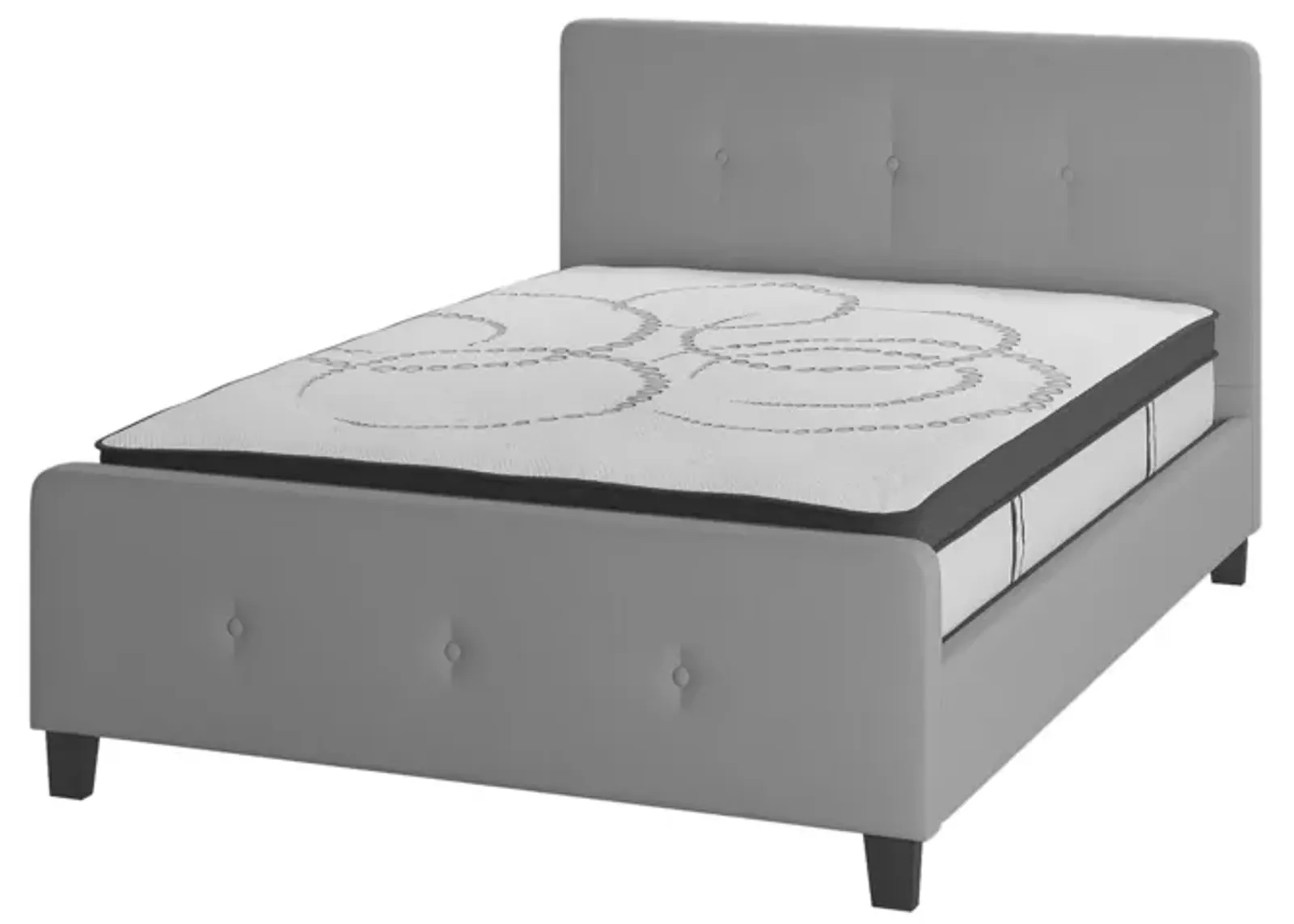 Tribeca Full Size Tufted Upholstered Platform Bed in Light Gray Fabric with 10 Inch CertiPUR-US Certified Pocket Spring Mattress