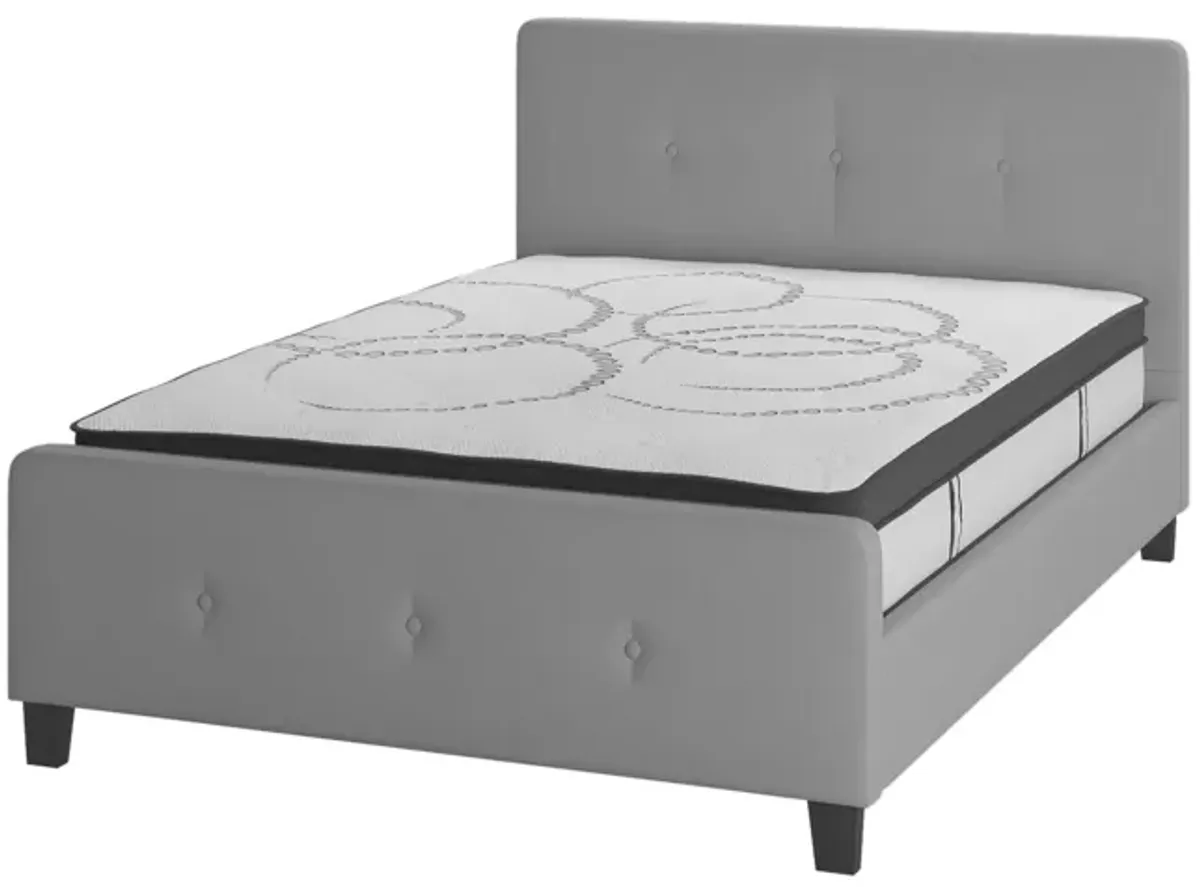 Tribeca Full Size Tufted Upholstered Platform Bed in Light Gray Fabric with 10 Inch CertiPUR-US Certified Pocket Spring Mattress