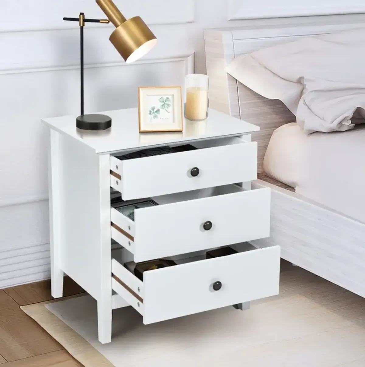 Nightstand Beside End Side Table Organizer with 3 Drawers