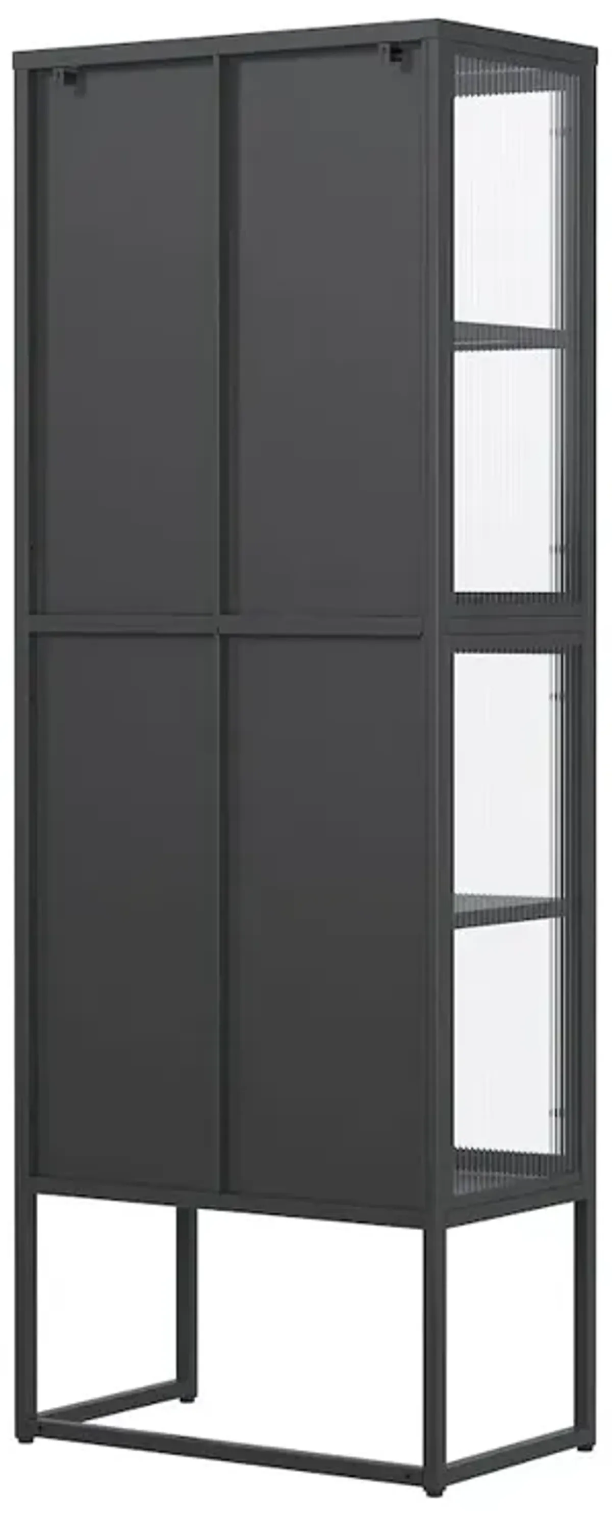 Glamour Home Benvolio 65.35-inch Black Four Door Storage Cabinet with Fluted Clear Doors