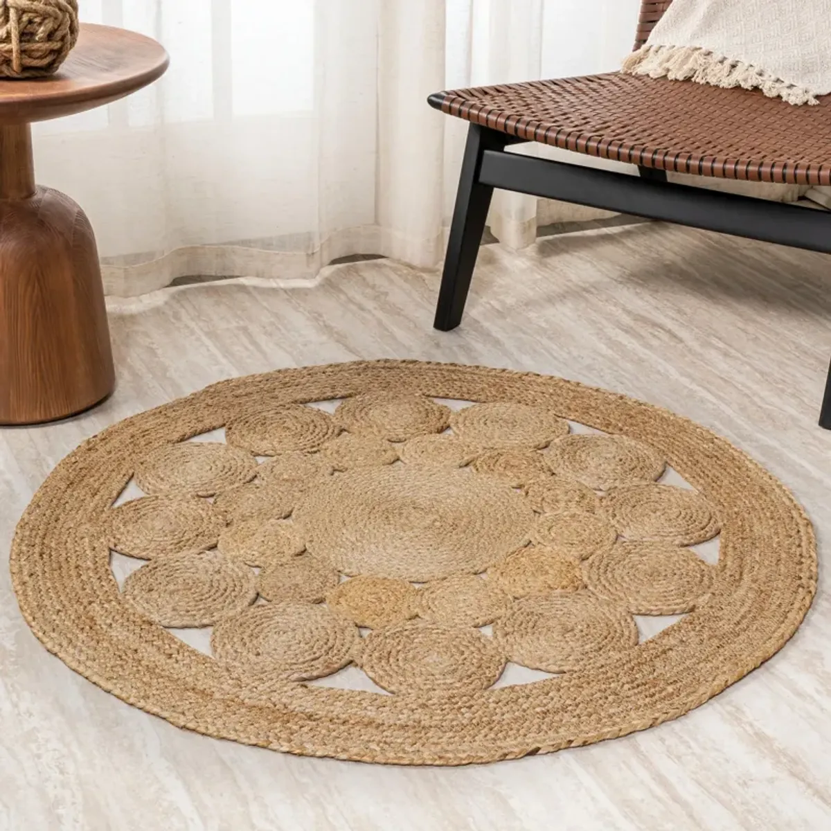 Cassia Round Natural Jute Boho Circle Natural Round Area Rug