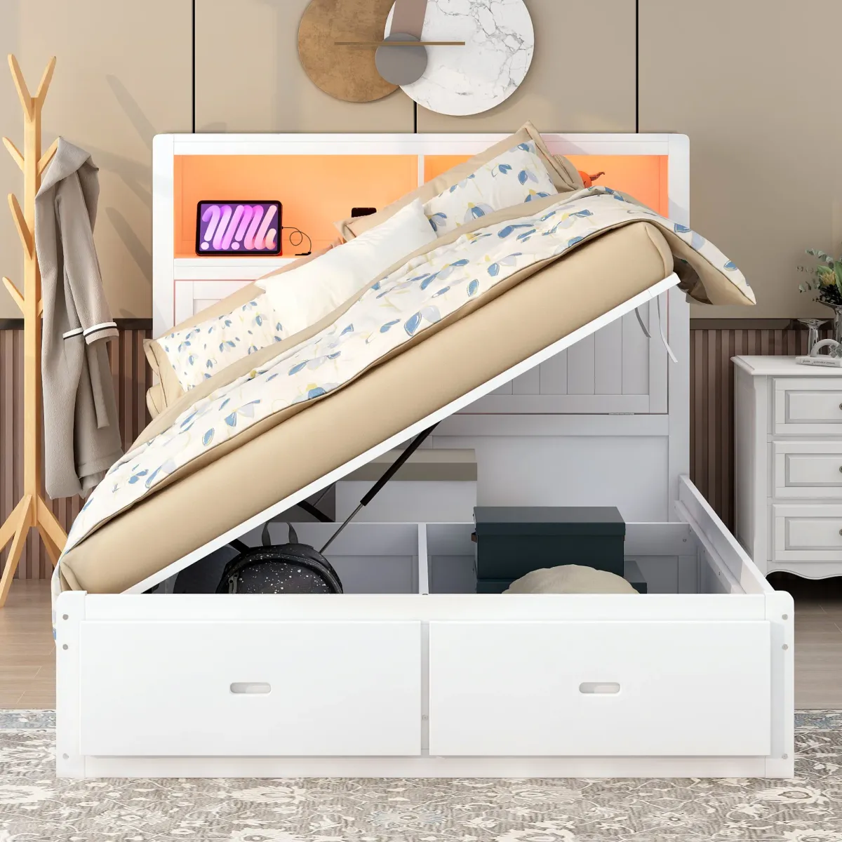 Merax Platform Bed with Storage LED Headboard