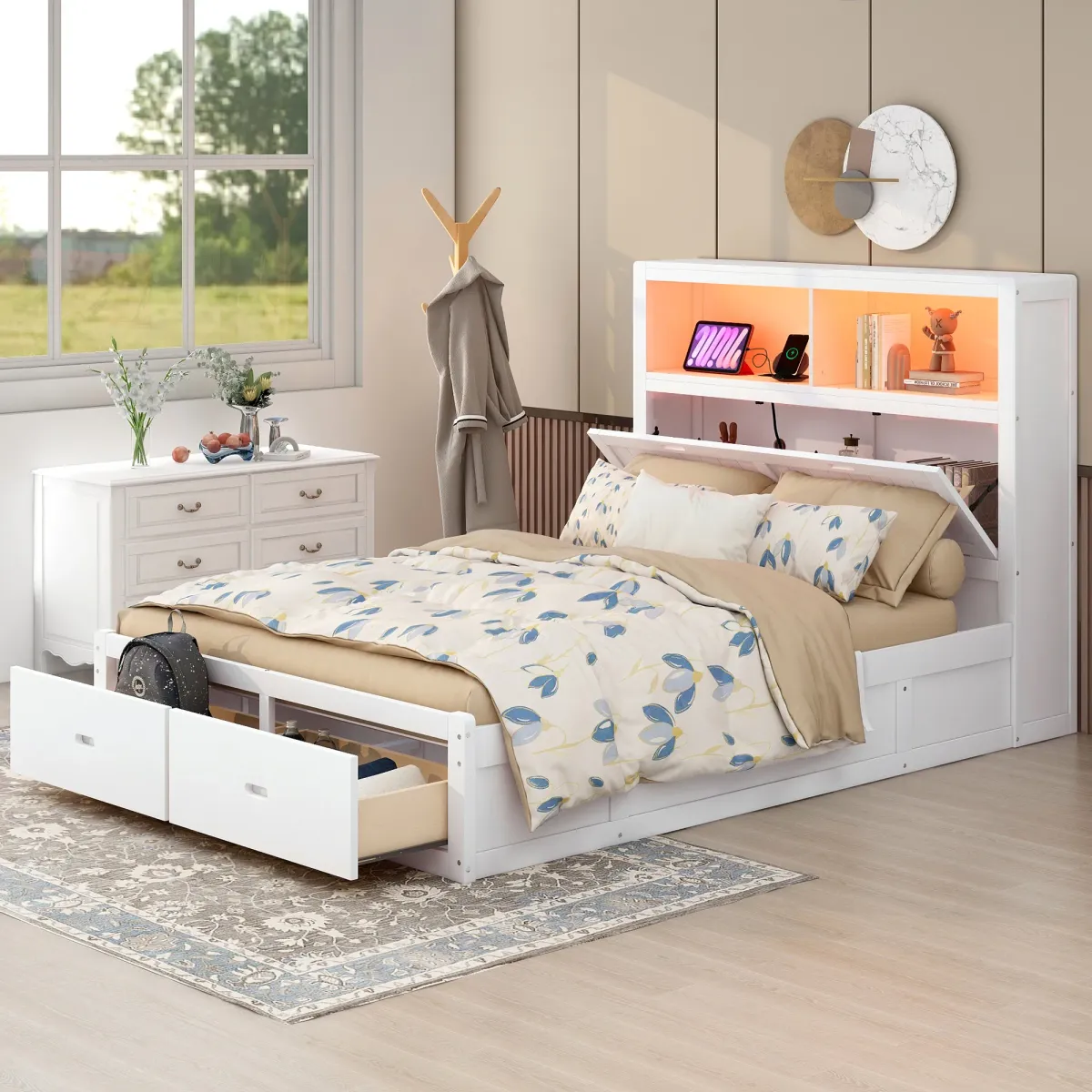 Merax Platform Bed with Storage LED Headboard