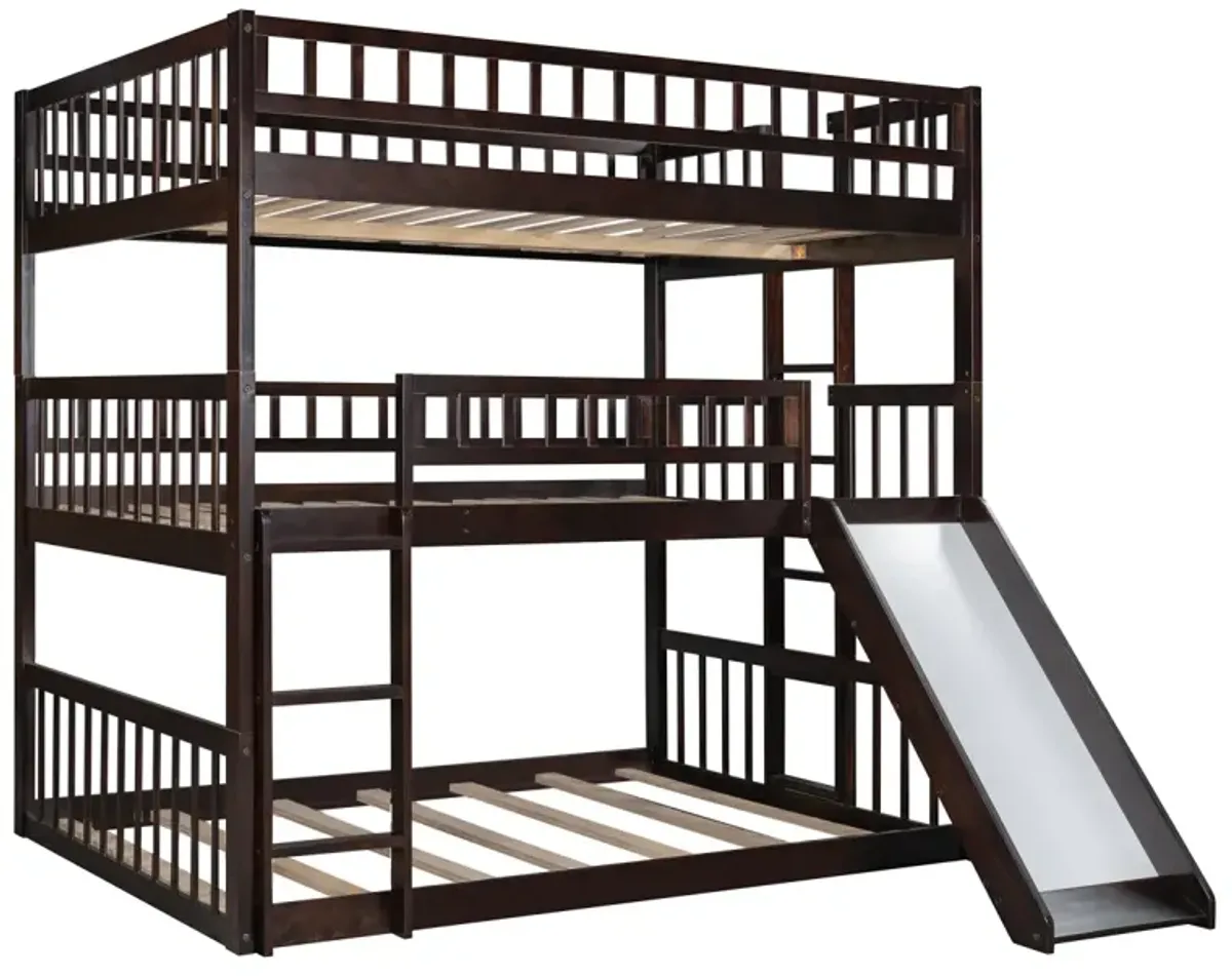 Full-Over-Full-Over-Full Triple Bed With Built-In Ladder And Slide, Triple Bunk Bed