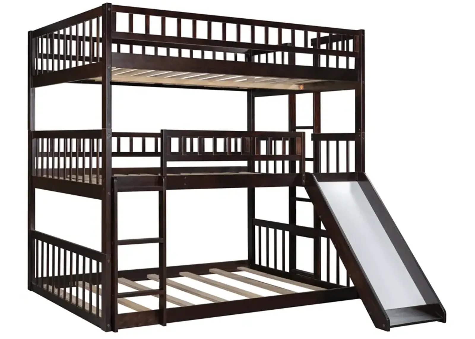 Full-Over-Full-Over-Full Triple Bed With Built-In Ladder And Slide, Triple Bunk Bed