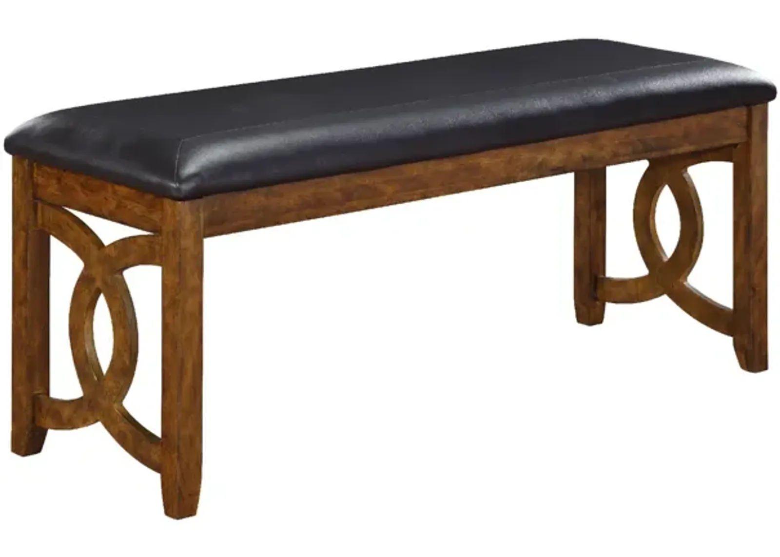 Gary 46 Inch Wood Bench with Leatherette Seat, Brown-Benzara