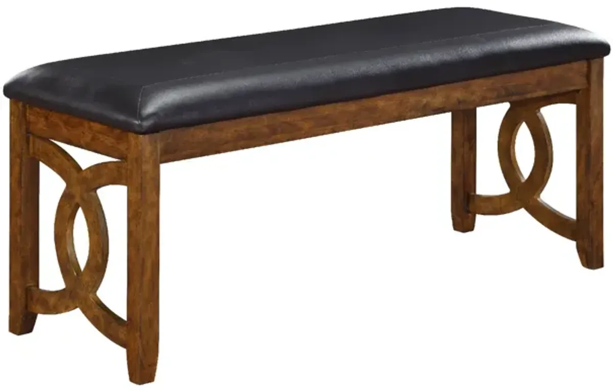 Gary 46 Inch Wood Bench with Leatherette Seat, Brown-Benzara