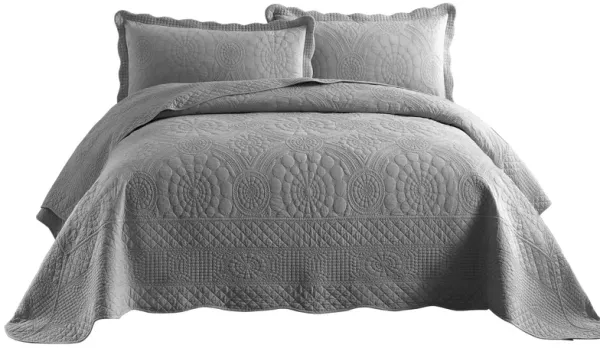 MarCielo 3 PCS 100% Cotton Oversized Bedspread Quilt Set Embroidery TF
