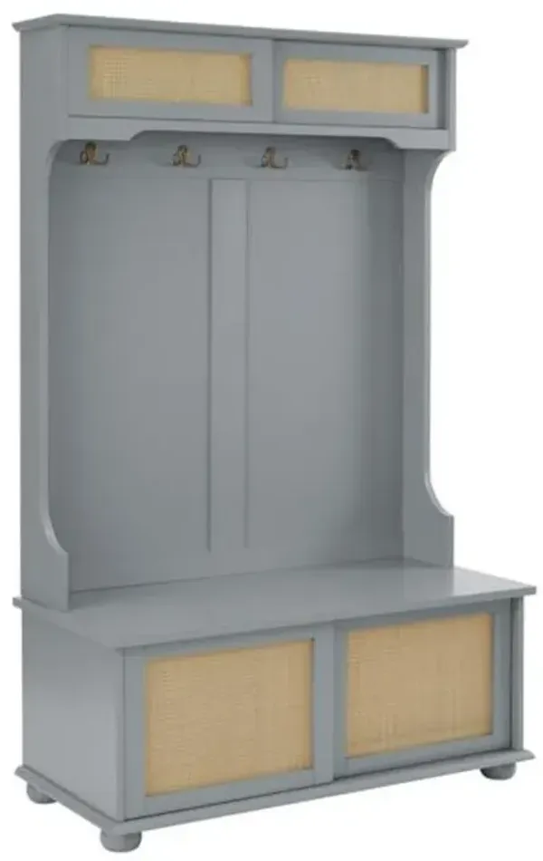Casual Style Hall Tree Entryway Bench with Door Shelves and Shoe Storage Cabinets