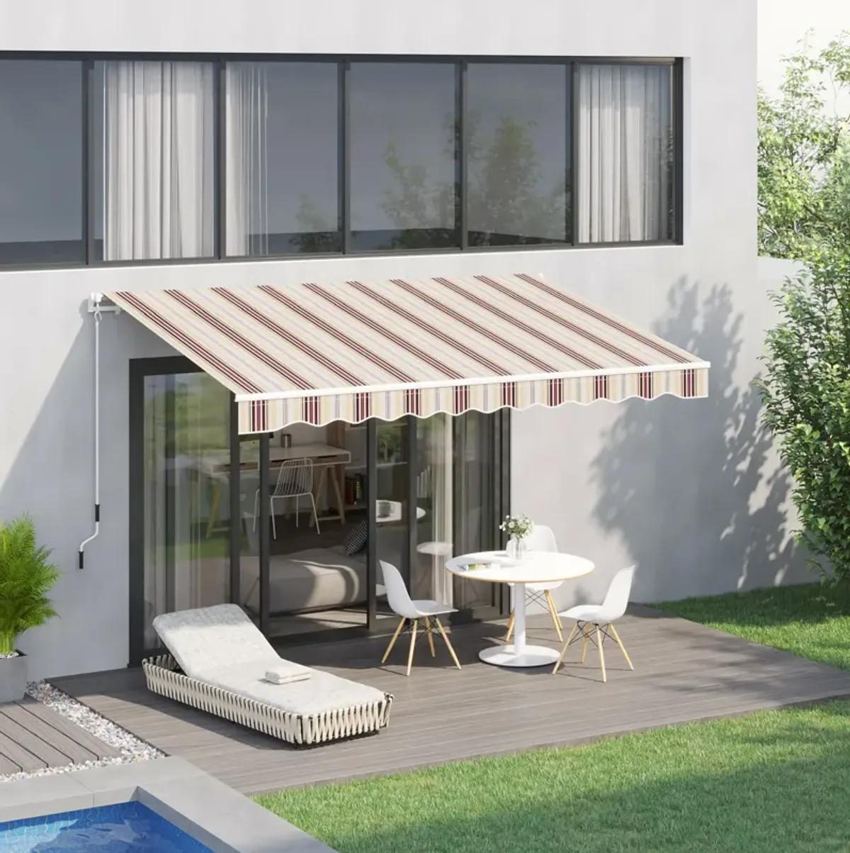 Outsunny 13' x 8' Retractable Awning, Patio Awnings, Sunshade Shelter w/ Manual Crank Handle, UV & Water-Resistant Fabric and Aluminum Frame for Deck, Balcony, Yard, Red