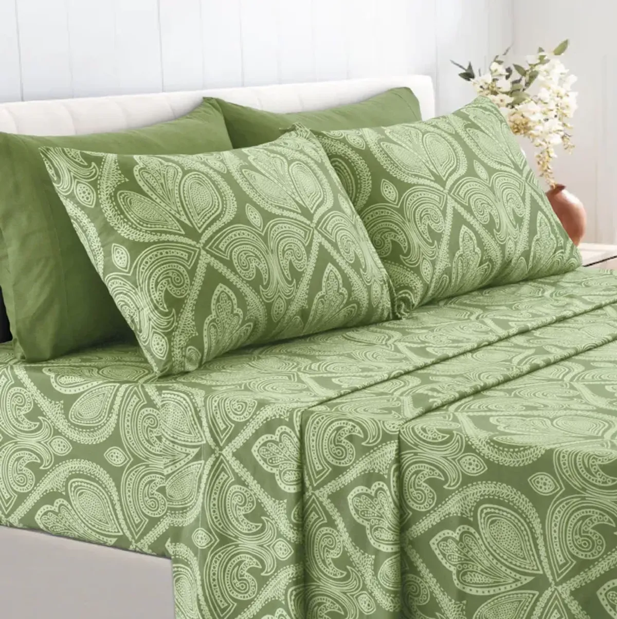 Lux Decor Collection Bed Sheets - Brushed Microfiber Paisley Sheet Set