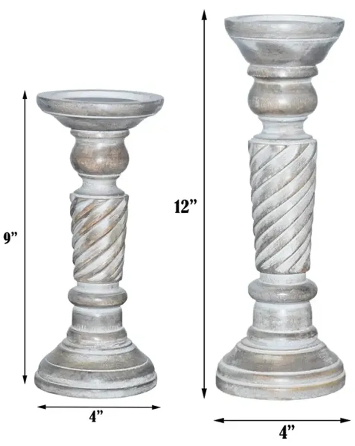 BBH Homes Traditional Gray Wash Eco-friendly Handmade Mango Wood Set Of Two 9" & 12" Pillar Candle Holder