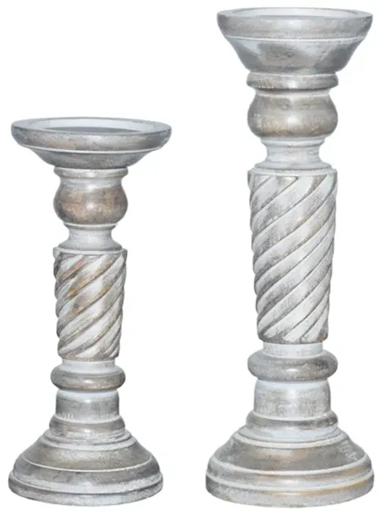 BBH Homes Traditional Gray Wash Eco-friendly Handmade Mango Wood Set Of Two 9" & 12" Pillar Candle Holder