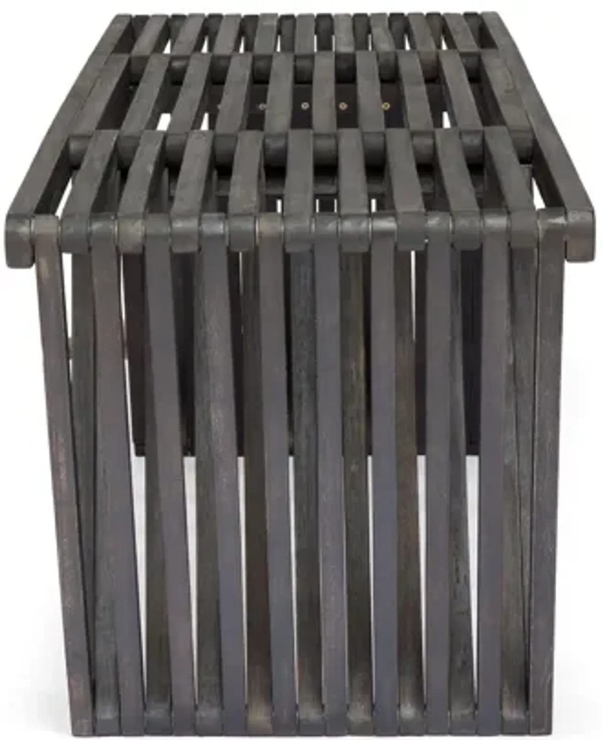 Riah Outdoor Bench, Angled Legs, Slatted 63 Inch Dark Gray Acacia Wood - Benzara