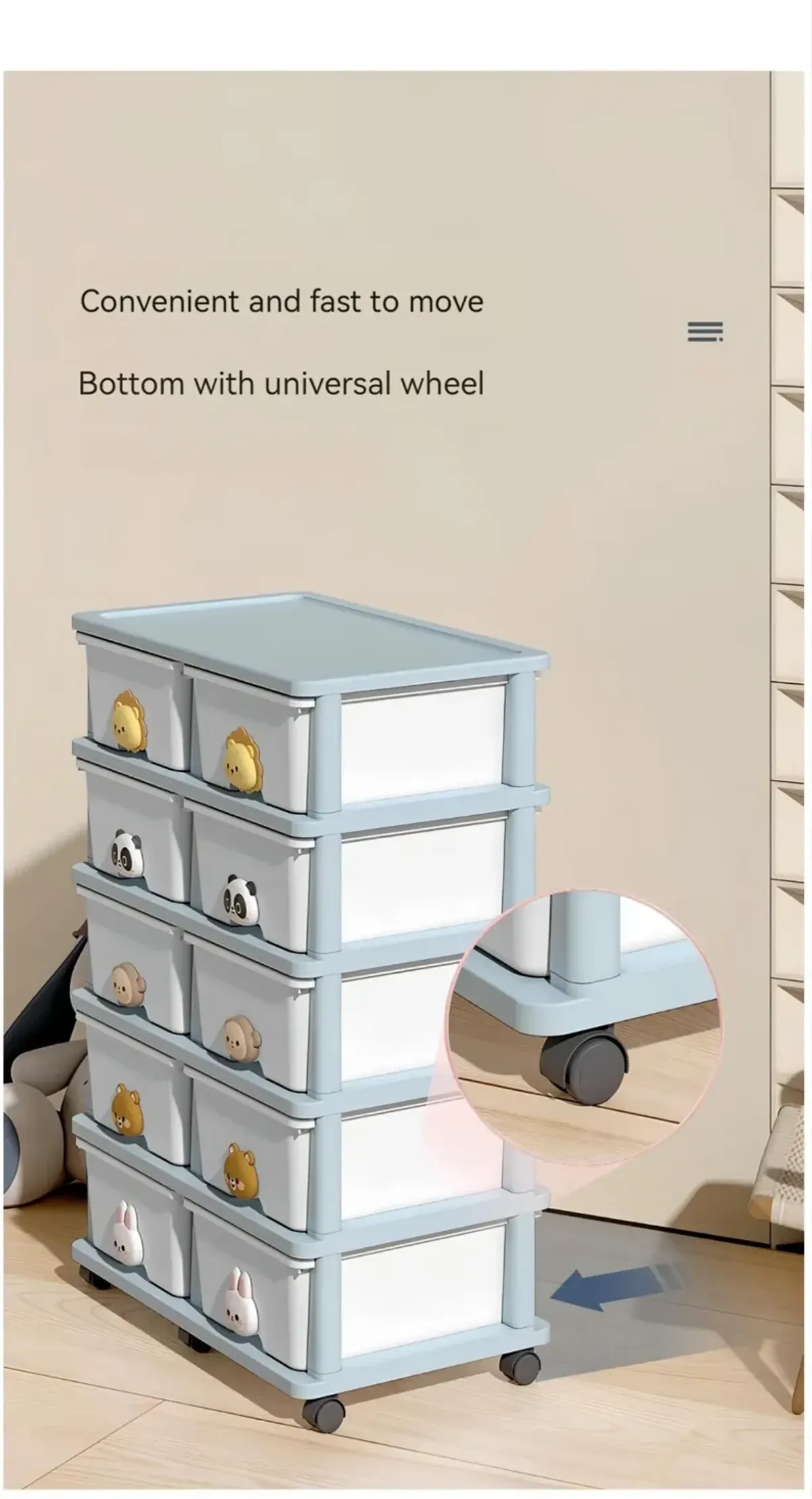 Kids Drawer Storage Rack - 4 drawers - 4 layer, Flexible Mobility With Wheels,Wardrobe Storage Organization, Books, Toys, Miscellaneous Storage Rack Suitable For Study, Bedroom, Living Room, Dormitory, Etc