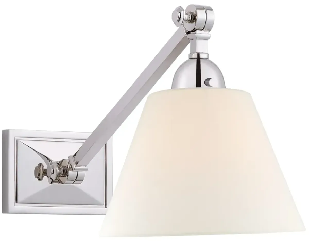 Jane Single Library Wall Light in Polished Nickel with Linen Shade