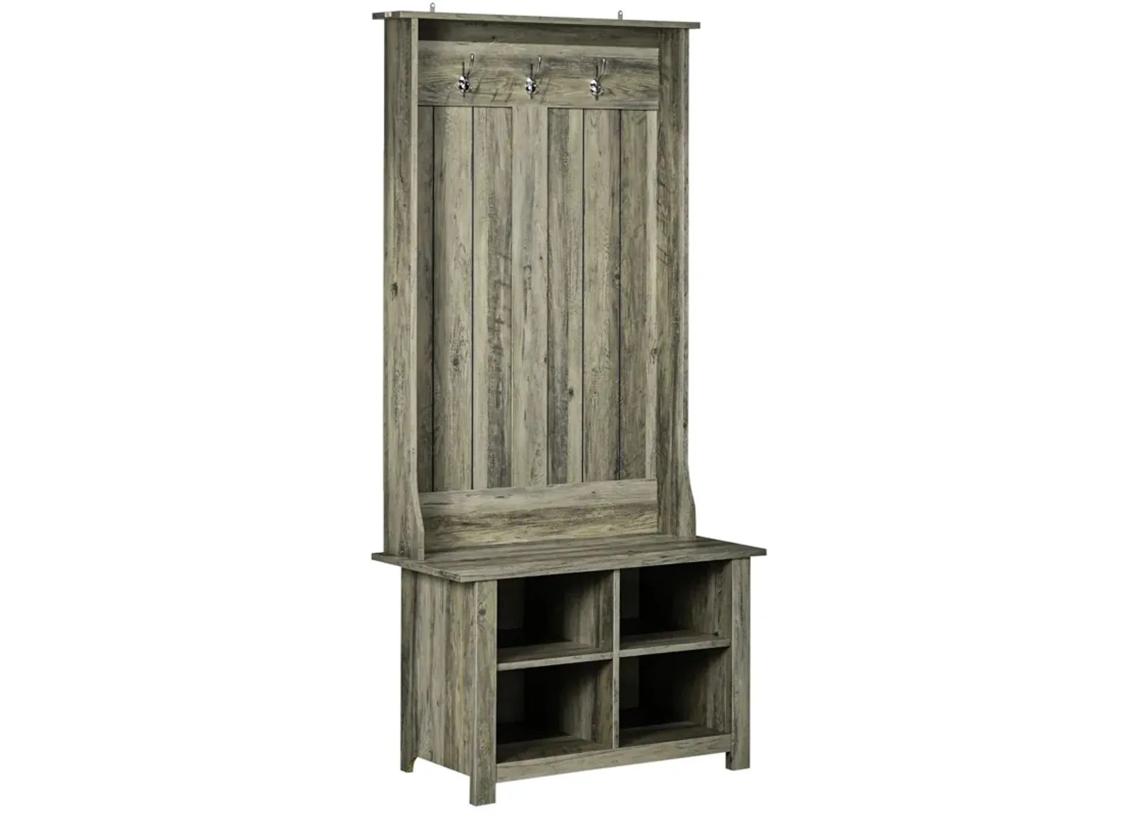 Gray Entryway Storage: Hall Tree with Shoe Bench & Coat Rack