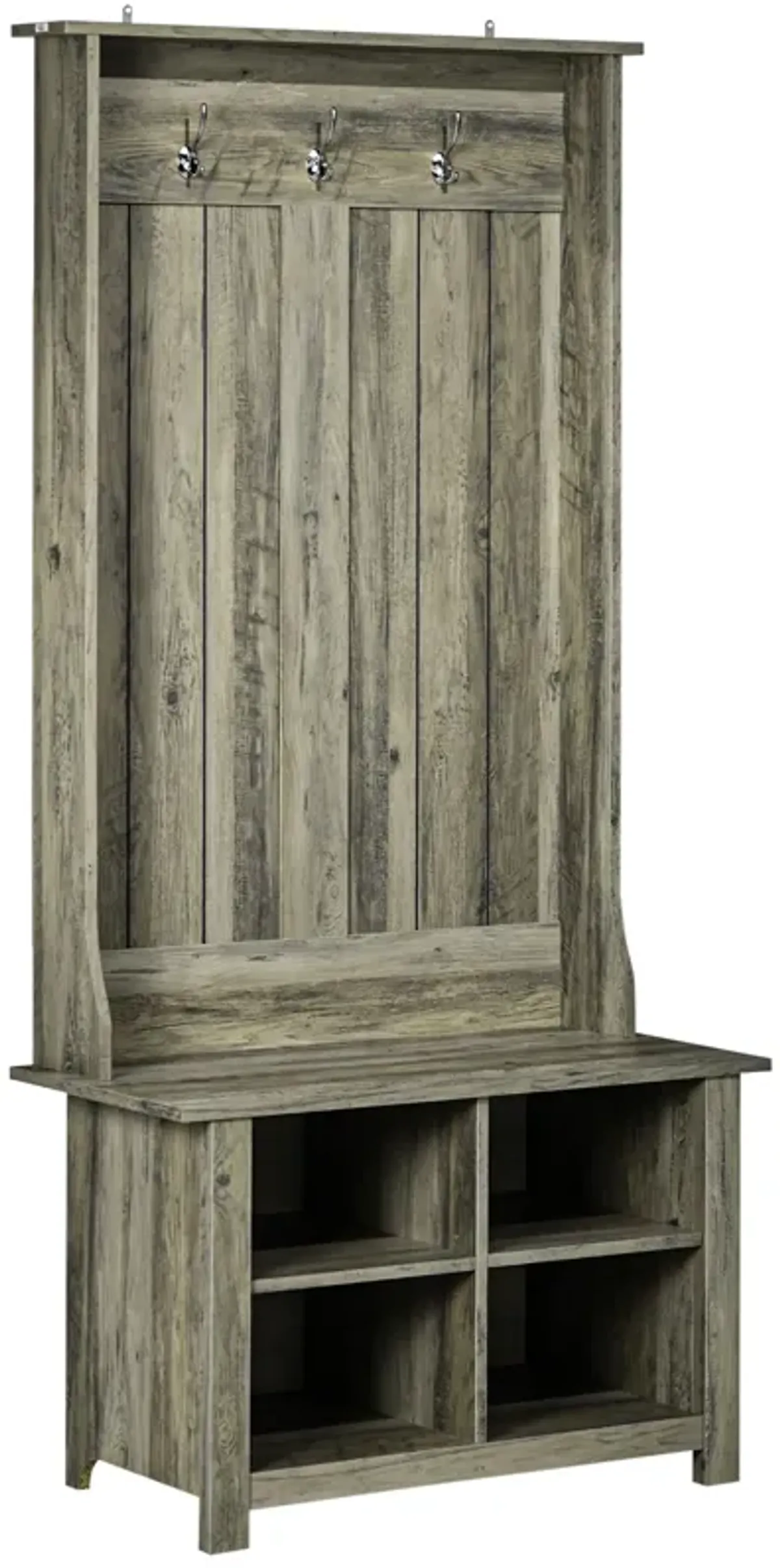 Gray Entryway Storage: Hall Tree with Shoe Bench & Coat Rack