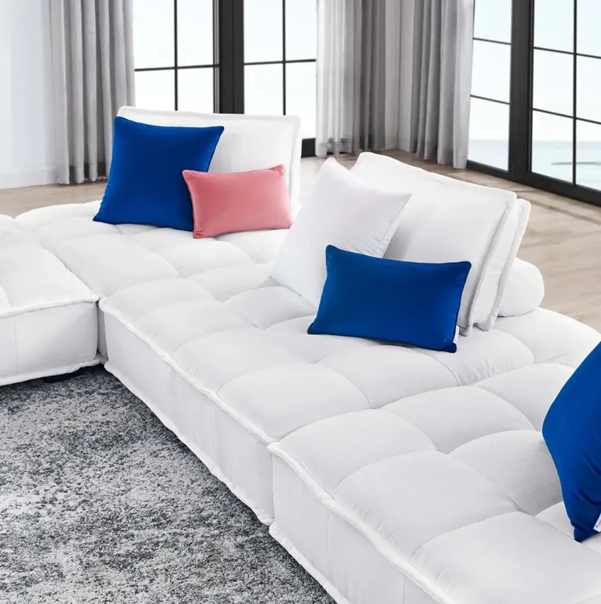 Saunter Tufted Fabric 4-Piece Sectional Sofa White