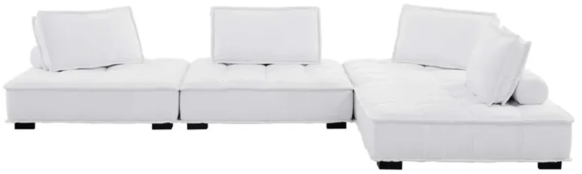 Saunter Tufted Fabric 4-Piece Sectional Sofa White