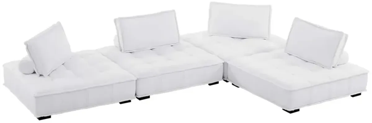 Saunter Tufted Fabric 4-Piece Sectional Sofa White