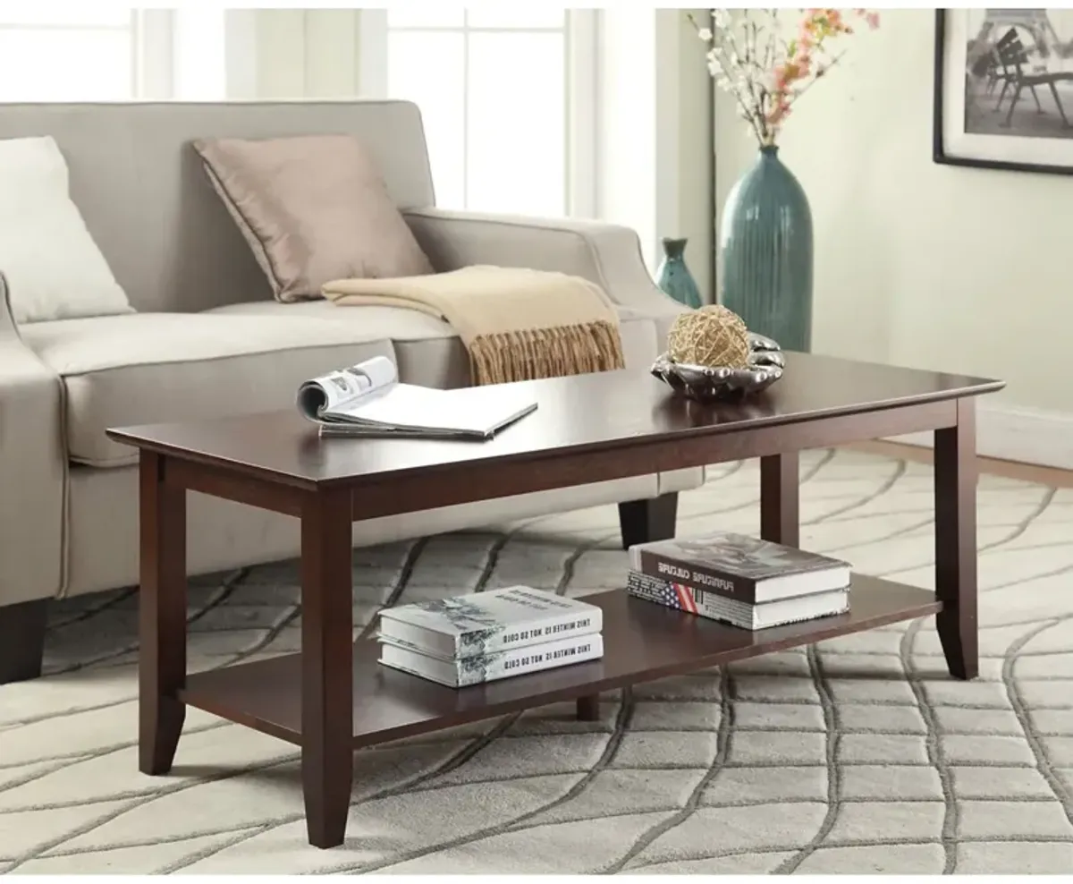 Hivvago Espresso Wood Grain Coffee Table with Bottom Shelf