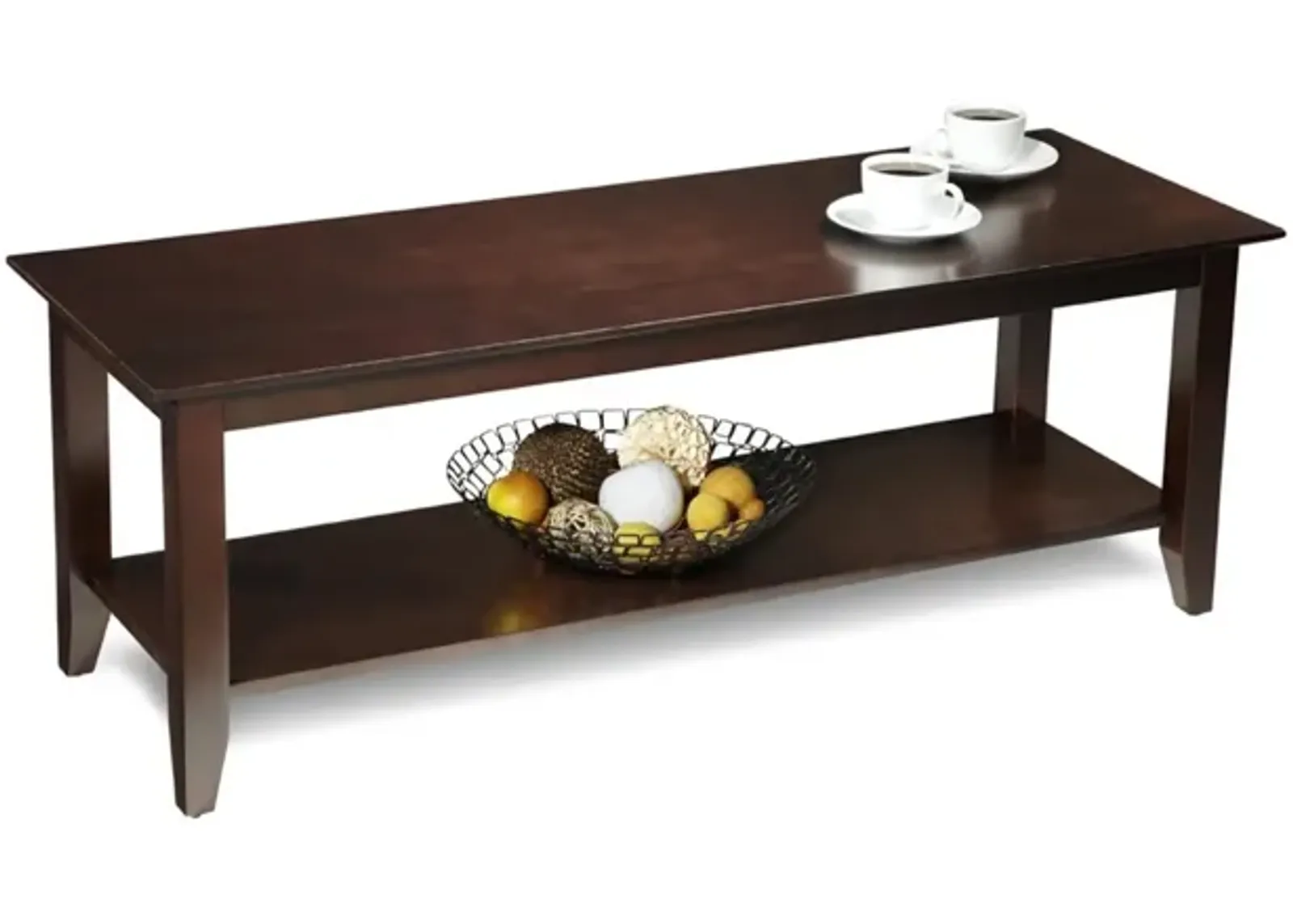 Hivvago Espresso Wood Grain Coffee Table with Bottom Shelf