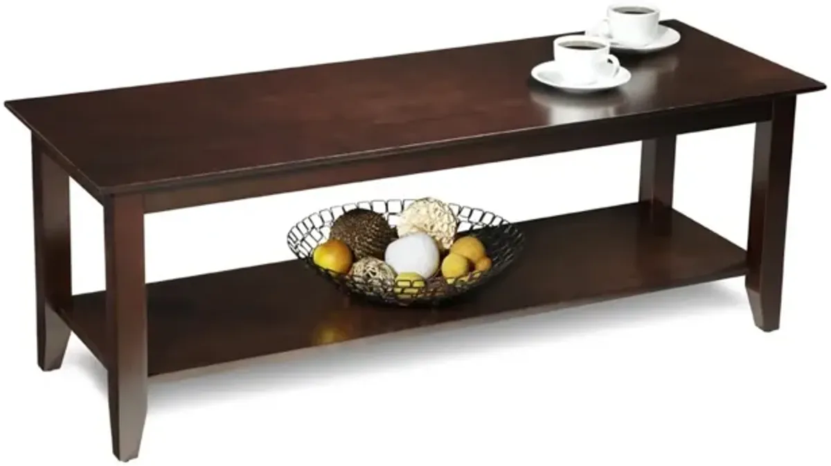 Hivvago Espresso Wood Grain Coffee Table with Bottom Shelf