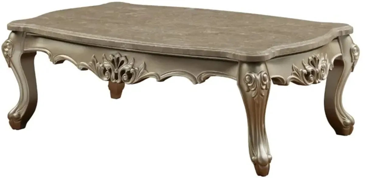 Yadlio Coffee Table - Ranita Marble & Champagne, Scalloped Top, Floral Motifs, Queen Anne Legs - Occasional Table, No Storage - Collection Ranita: 51040 Sofa, 81040 Occasional