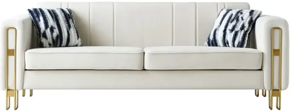Modern Velvet Sofa 85.04 inch for Living Room Beige Color