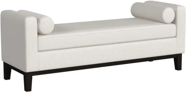 Rosana Accent Bench, Beige Fabric, 2 Round Bolster Pillows, 64 Inch - Benzara