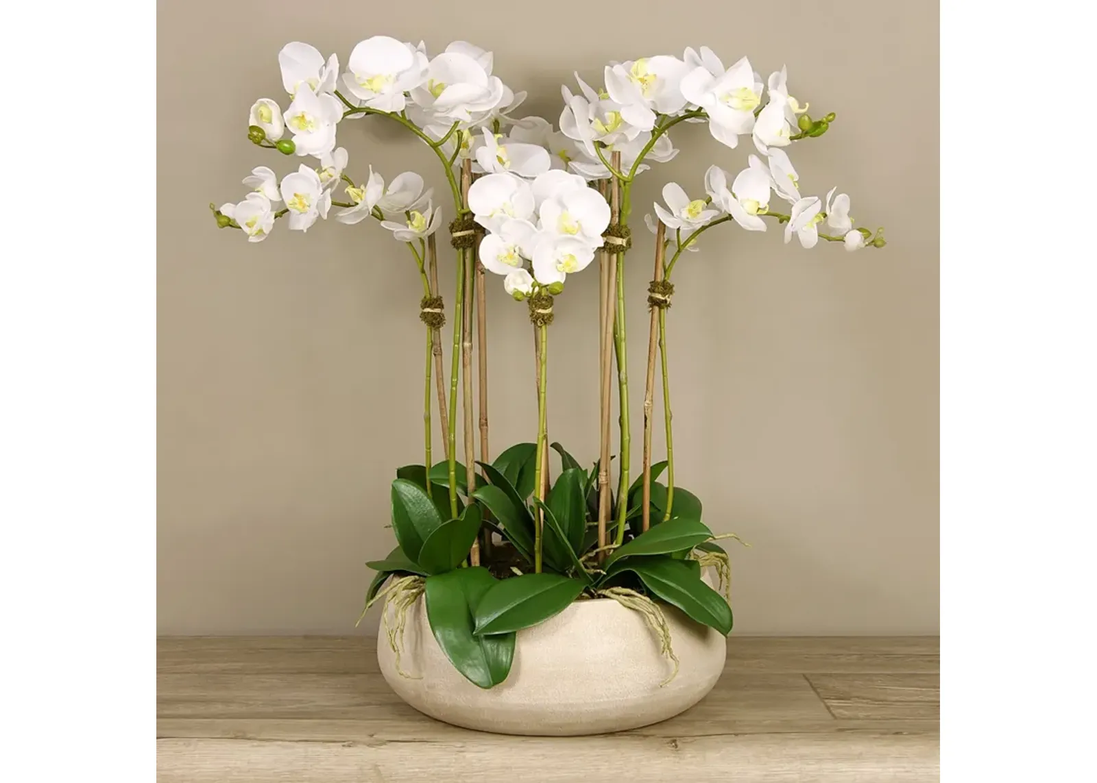 Artificial White Orchid Centerpiece Arrangement In Beige Planter - 28"