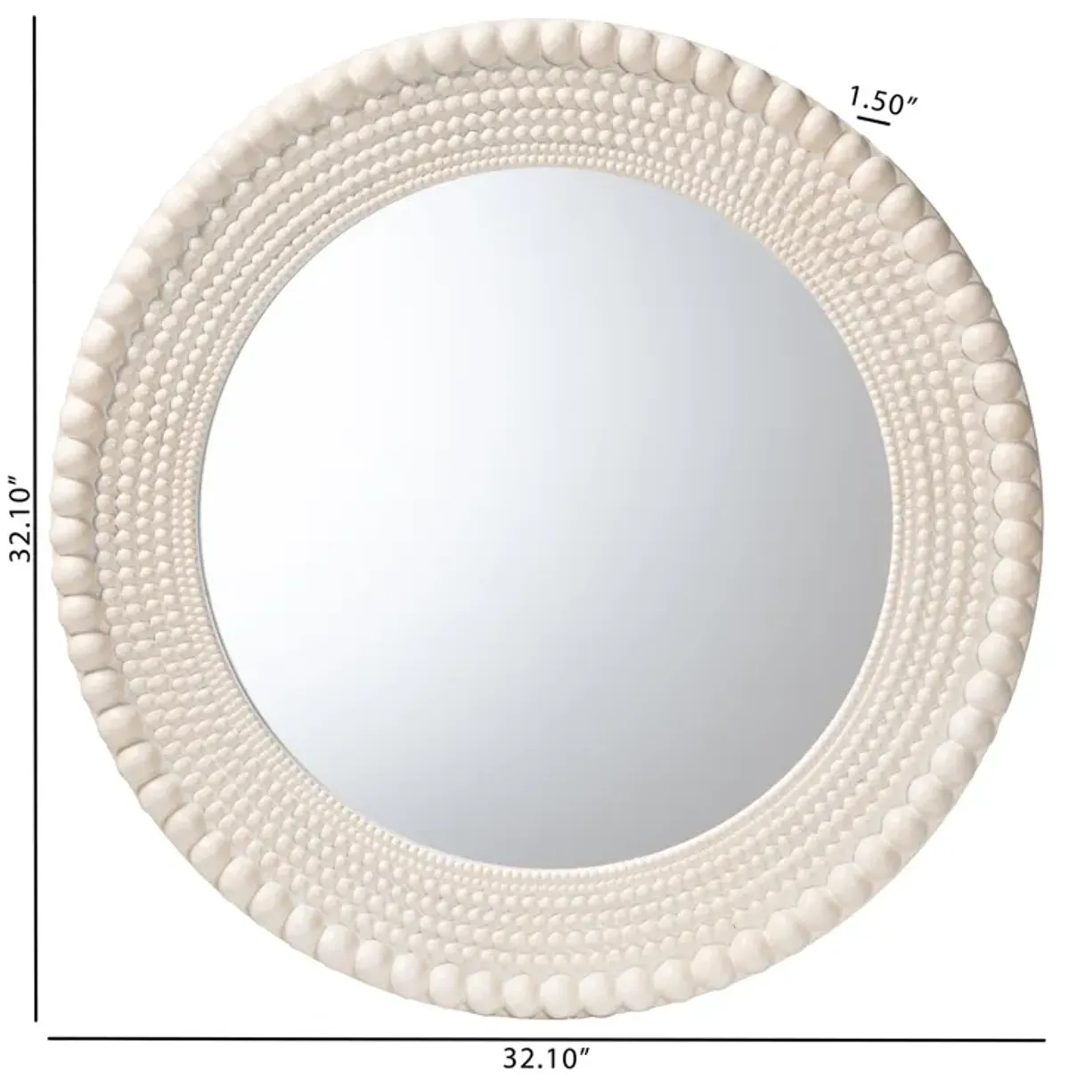 Baxton Studio Grazia Modern Round Beaded framed Accent Mirror in Pearl White