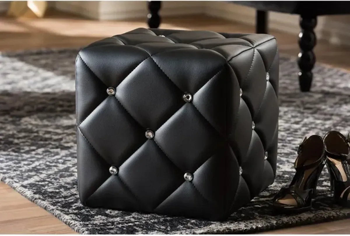 Stacey Modern and Contemporary Black Faux Leather Upholstered Ottoman