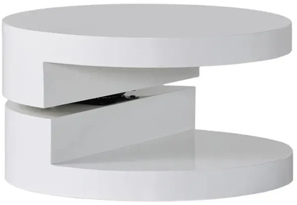 Coffee Table, Open Shelf, Rotating 24 Inch Modern Round White Top -Benzara