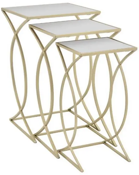 Rikki Plant Stand Table Set of 3, Curved Base, Modern Champagne Metal - Benzara