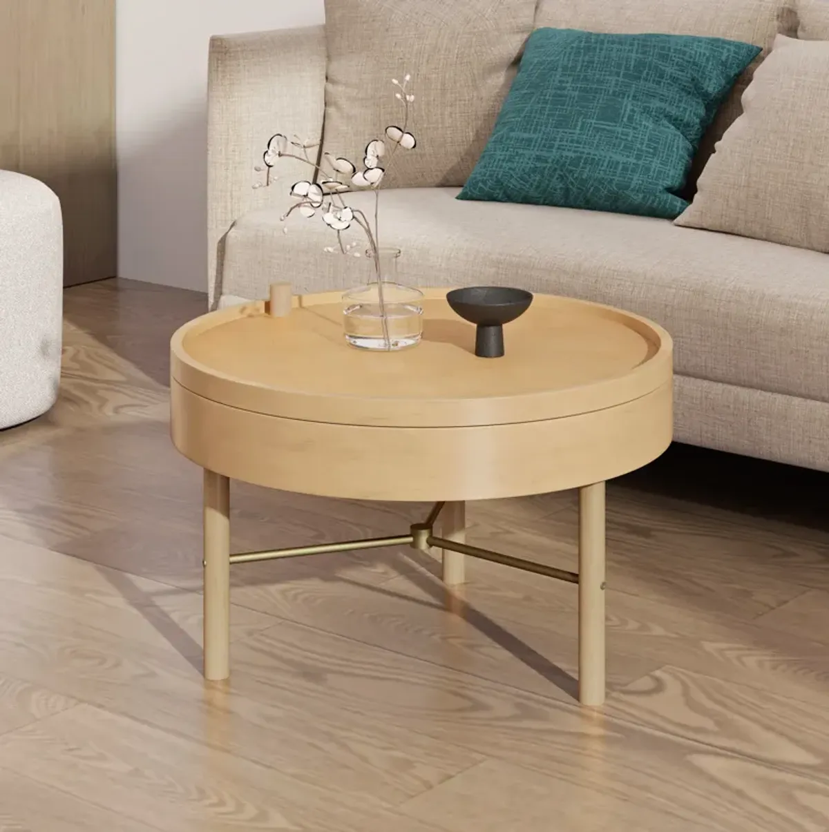 Merax Modern Round Wood Rotating Tray Coffee Table