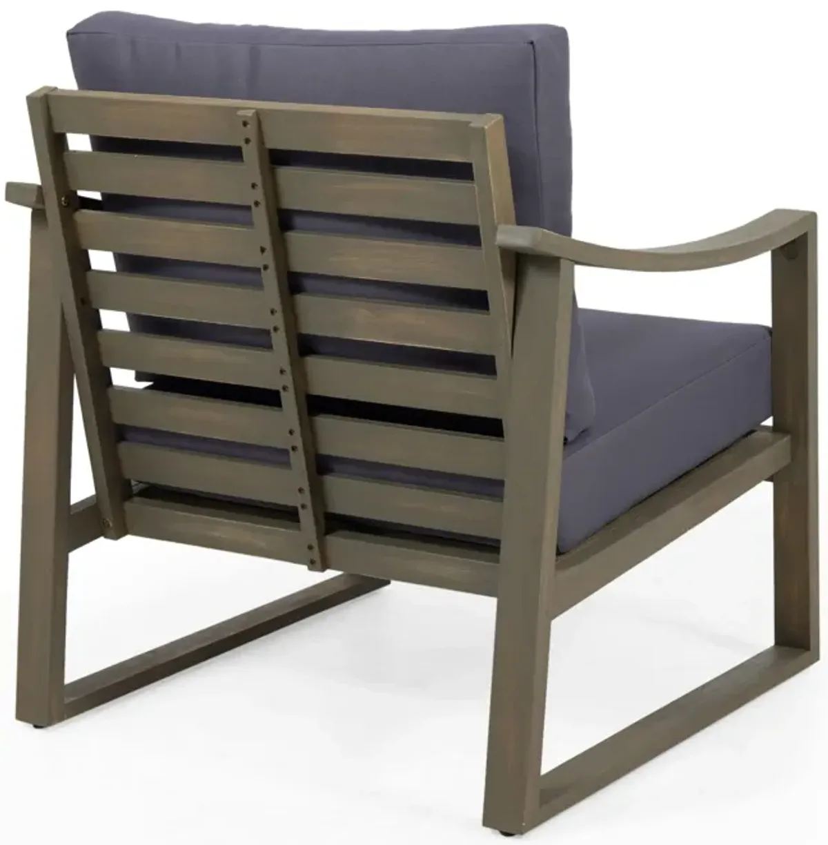 Outdoor Accent Chair, Slat Panels, Sloped Arms, Dark Gray Acacia Wood