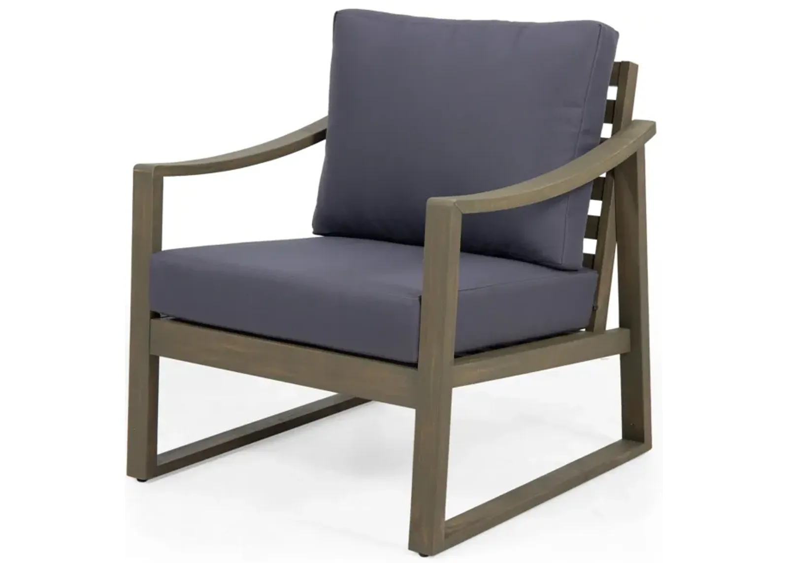 Outdoor Accent Chair, Slat Panels, Sloped Arms, Dark Gray Acacia Wood