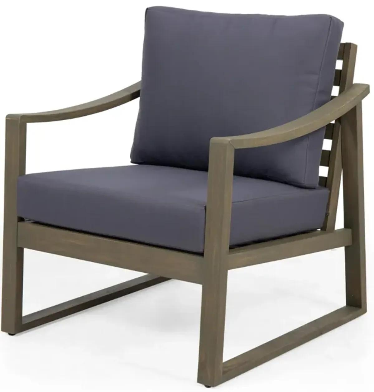 Outdoor Accent Chair, Slat Panels, Sloped Arms, Dark Gray Acacia Wood