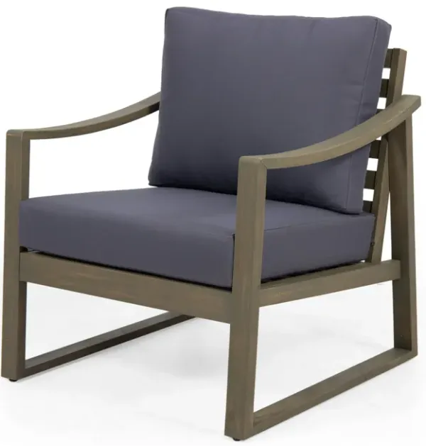 Outdoor Accent Chair, Slat Panels, Sloped Arms, Dark Gray Acacia Wood - Benzara