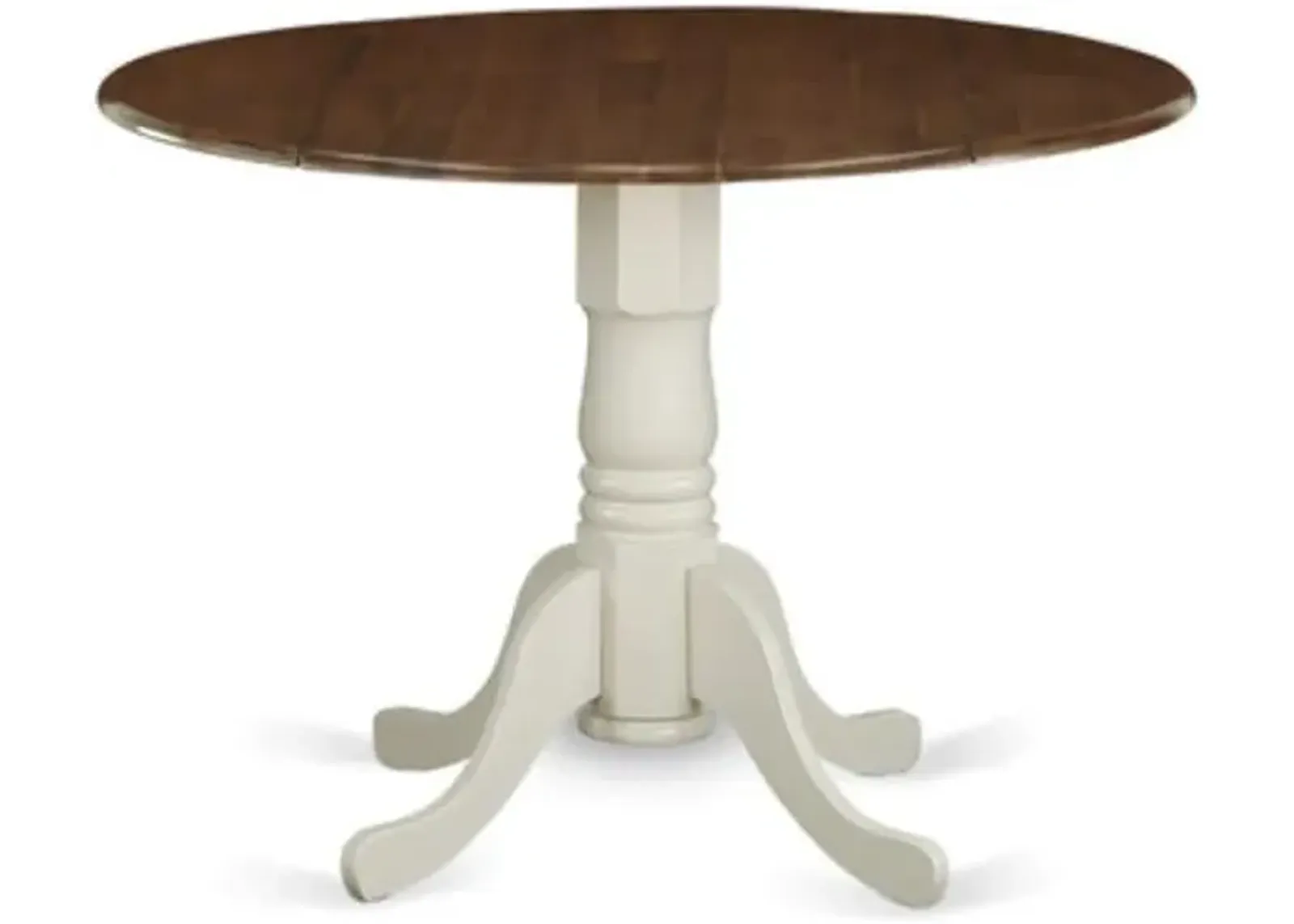 East West Furniture Kitchen Table with Drop Leaf - Walnut Table Top and Linen White Pedestal Leg Finish