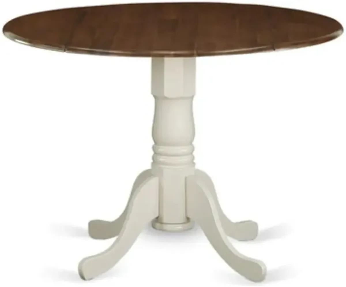 East West Furniture Kitchen Table with Drop Leaf - Walnut Table Top and Linen White Pedestal Leg Finish