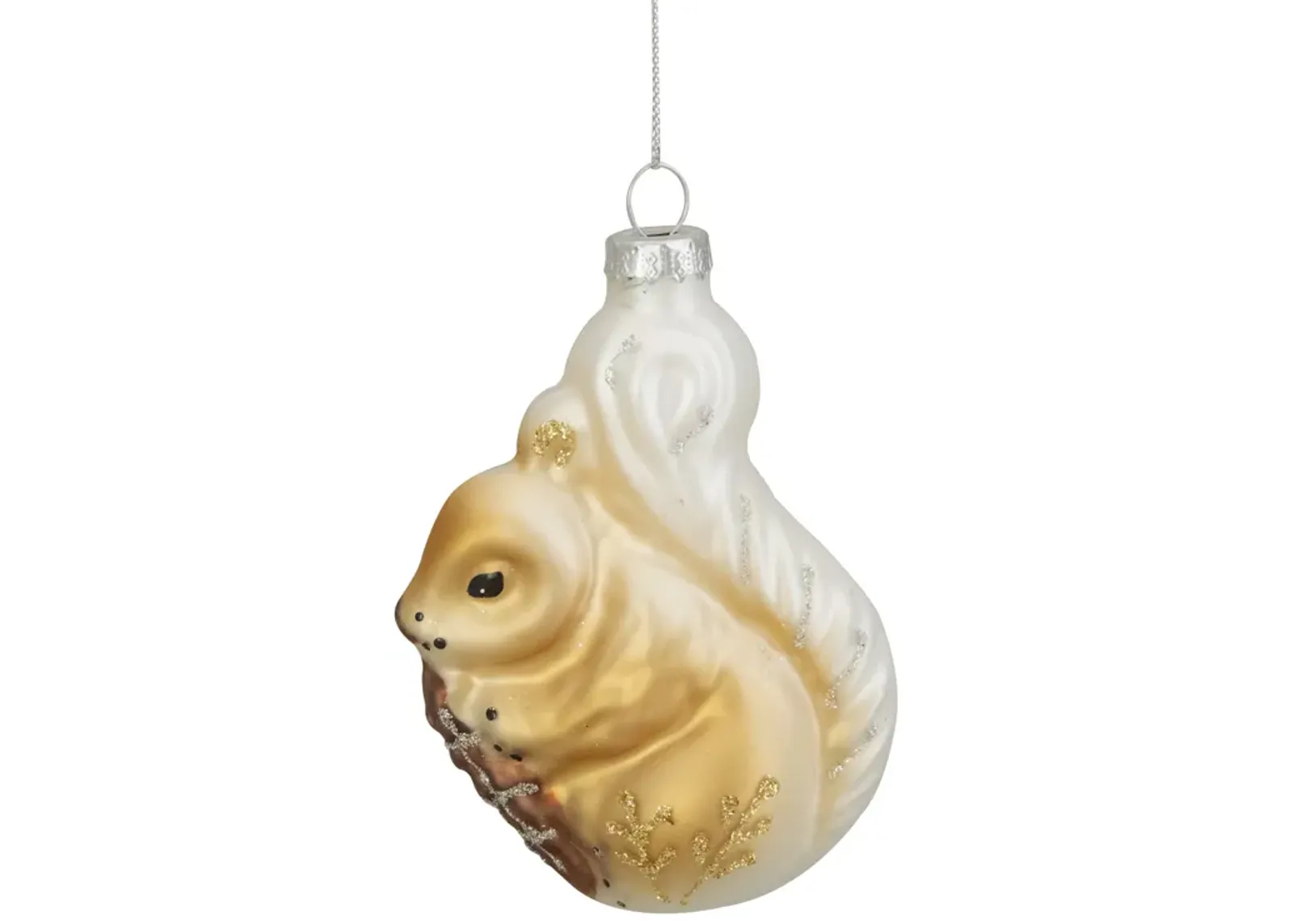 3.75" Brown and White Glass Squirrel with Nut Christmas Ornament