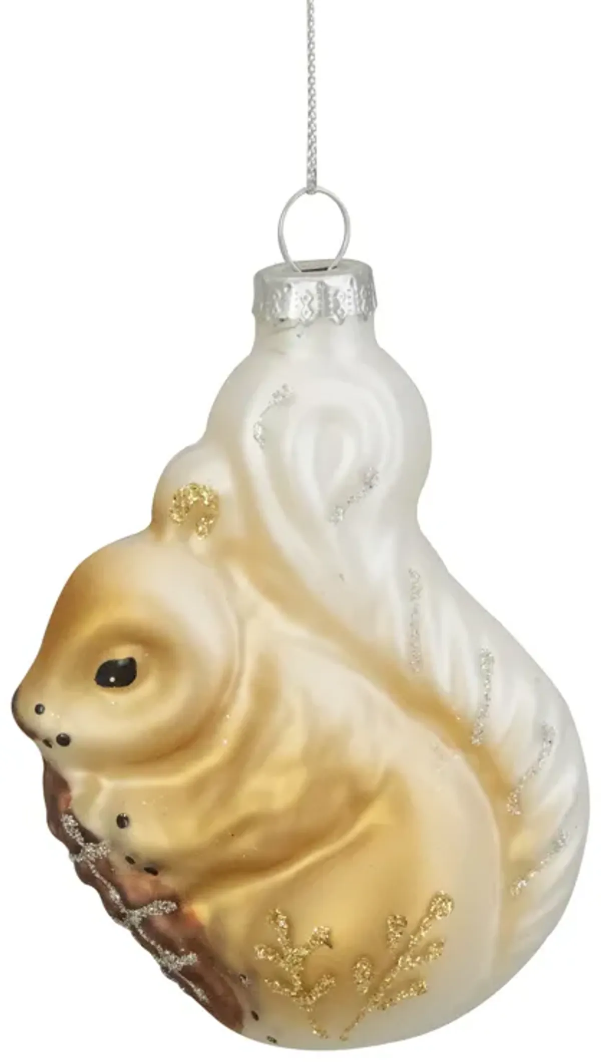 3.75" Brown and White Glass Squirrel with Nut Christmas Ornament