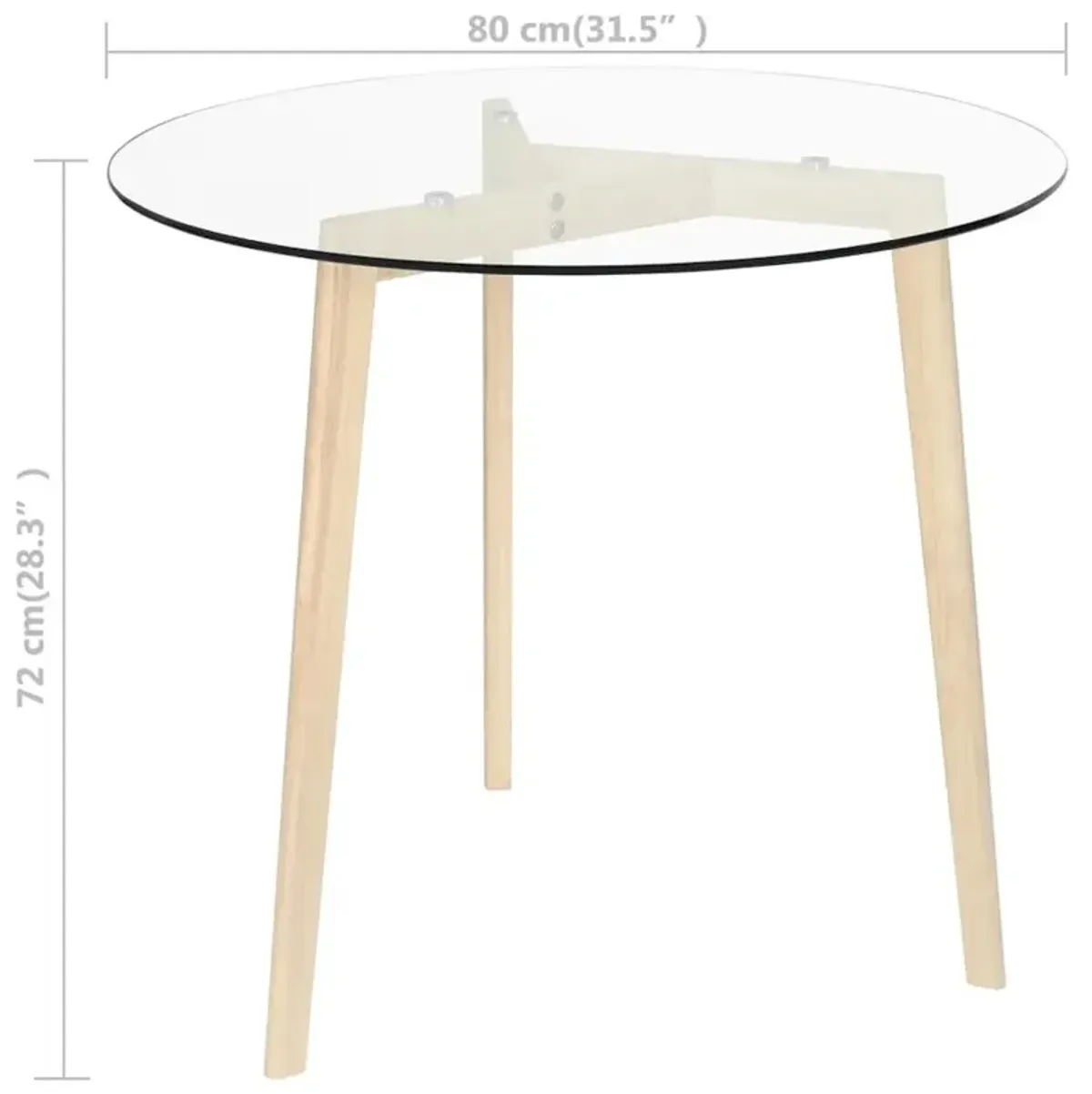 vidaXL Dining Table Transparent 31.5" Tempered Glass