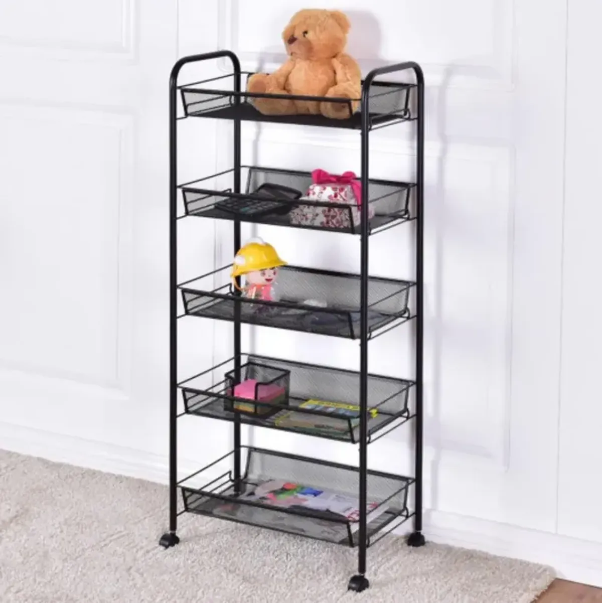 5 Tier Storage Rack Trolley Cart-Black