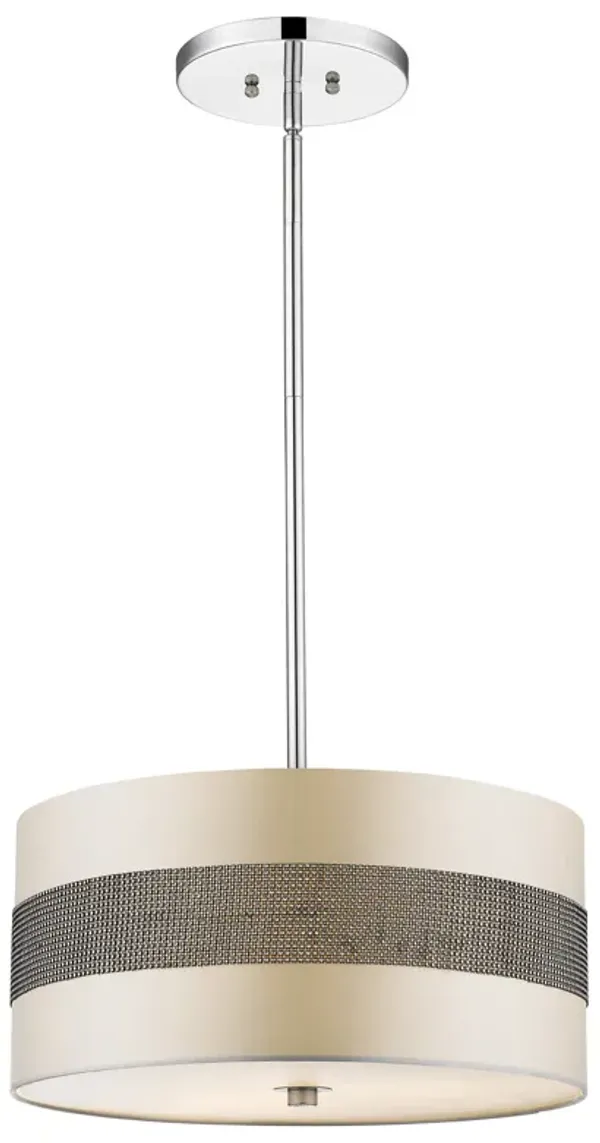 Hivvago Harmony 3-Light Metallic Silver Pendant With Crystal Studded Platinum Sheen Shade
