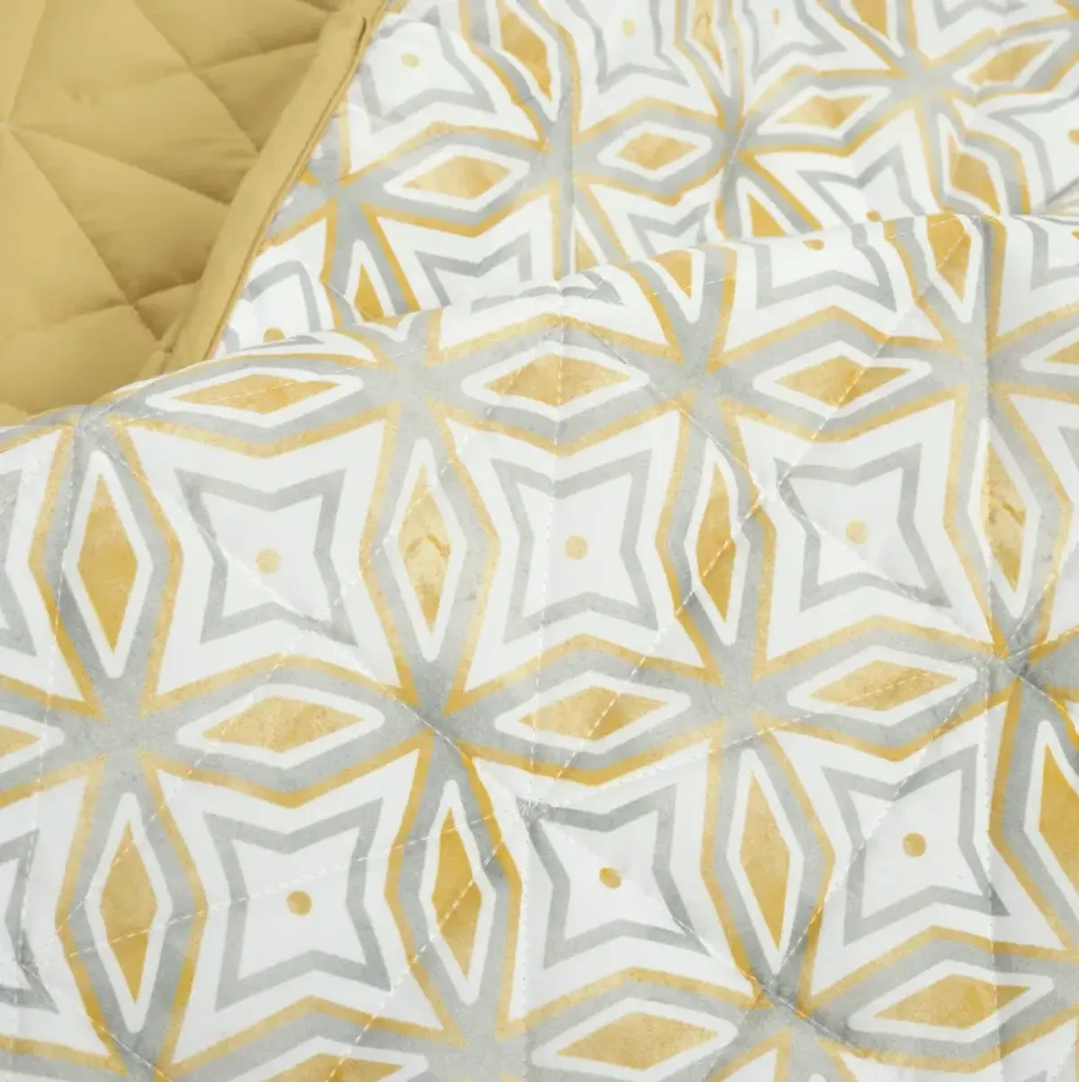 Mid Century Modern Geo Reversible Quilt Yellow 3Pc Set Full/Queen