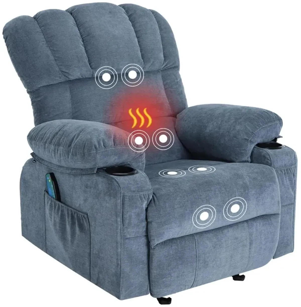 Recliner Chair Massage Heating sofa with USB and side pocket, 2 Cup Holders (Blue)